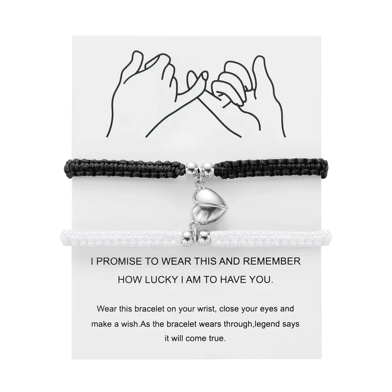 Handmade Heart Magnet Bracelet for Women Men Fashion Adjustable Braided Couple Bracelet Lovers Bestie Friendship Jewelry Sets