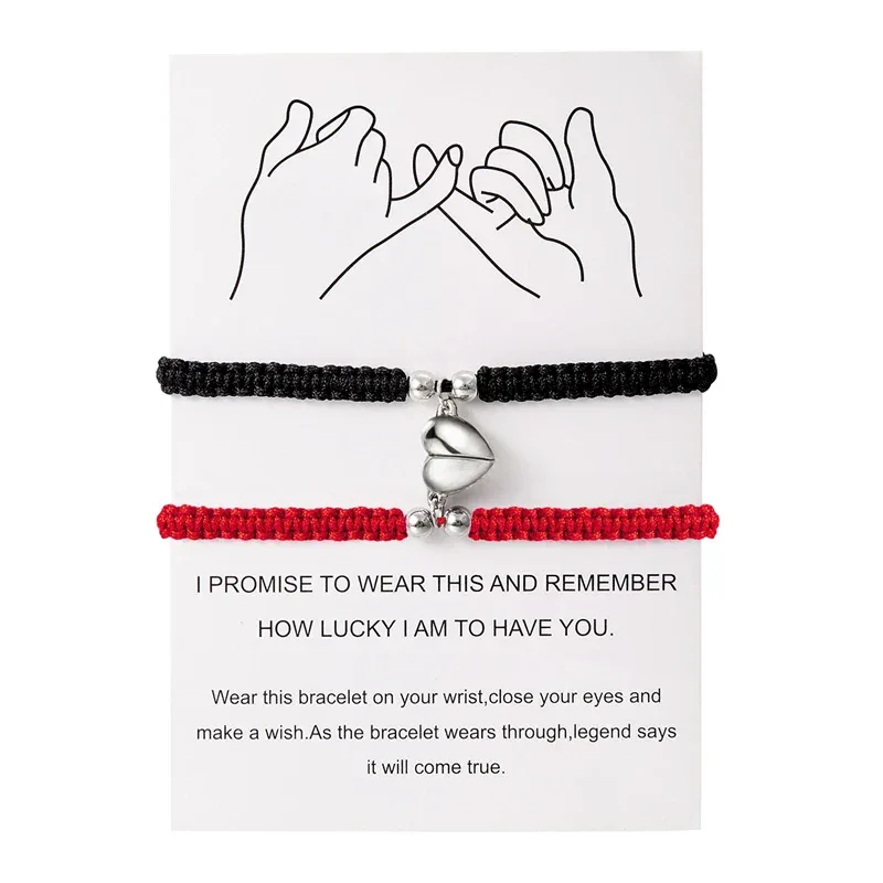 Handmade Heart Magnet Bracelet for Women Men Fashion Adjustable Braided Couple Bracelet Lovers Bestie Friendship Jewelry Sets