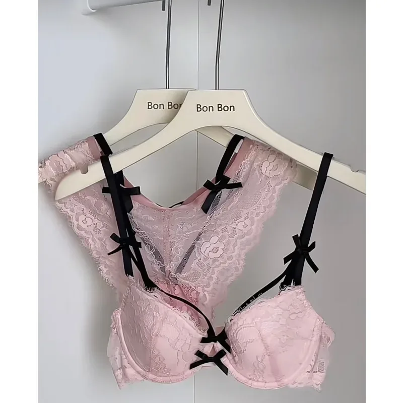 MOYISU Push Up Bra Set 32-38 AB SL French Lace Underwire Luxury Bow Bralette Allure Support Breathable Comfort Summer Flash Sale