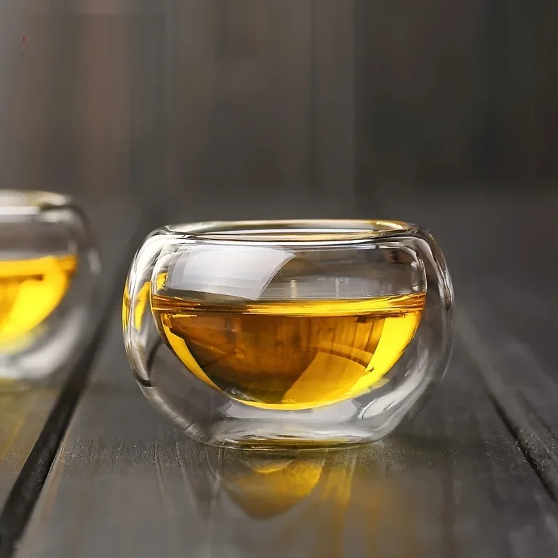 4/6pcs 50ml Shot Glass Teacups Double Wall glasses Tea Cups Exquisite Kung Fu Drinkware Home Decor Espresso Vaso Heat Resistant