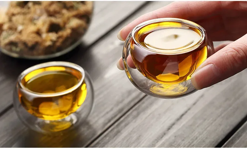 4/6pcs 50ml Shot Glass Teacups Double Wall glasses Tea Cups Exquisite Kung Fu Drinkware Home Decor Espresso Vaso Heat Resistant