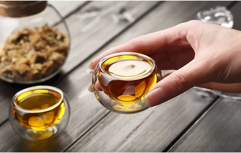 4/6pcs 50ml Shot Glass Teacups Double Wall glasses Tea Cups Exquisite Kung Fu Drinkware Home Decor Espresso Vaso Heat Resistant
