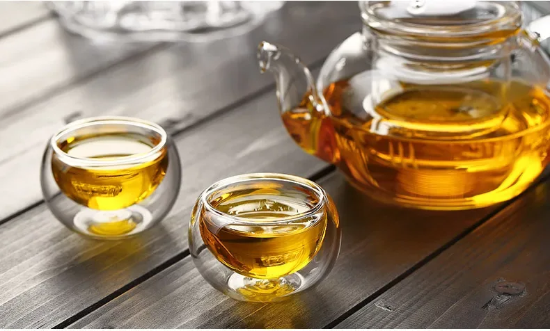 4/6pcs 50ml Shot Glass Teacups Double Wall glasses Tea Cups Exquisite Kung Fu Drinkware Home Decor Espresso Vaso Heat Resistant