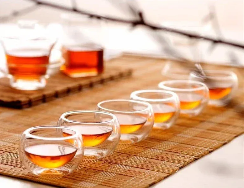 4/6pcs 50ml Shot Glass Teacups Double Wall glasses Tea Cups Exquisite Kung Fu Drinkware Home Decor Espresso Vaso Heat Resistant