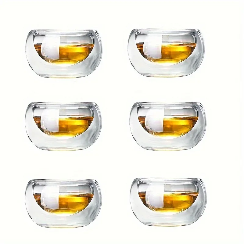 4/6pcs 50ml Shot Glass Teacups Double Wall glasses Tea Cups Exquisite Kung Fu Drinkware Home Decor Espresso Vaso Heat Resistant