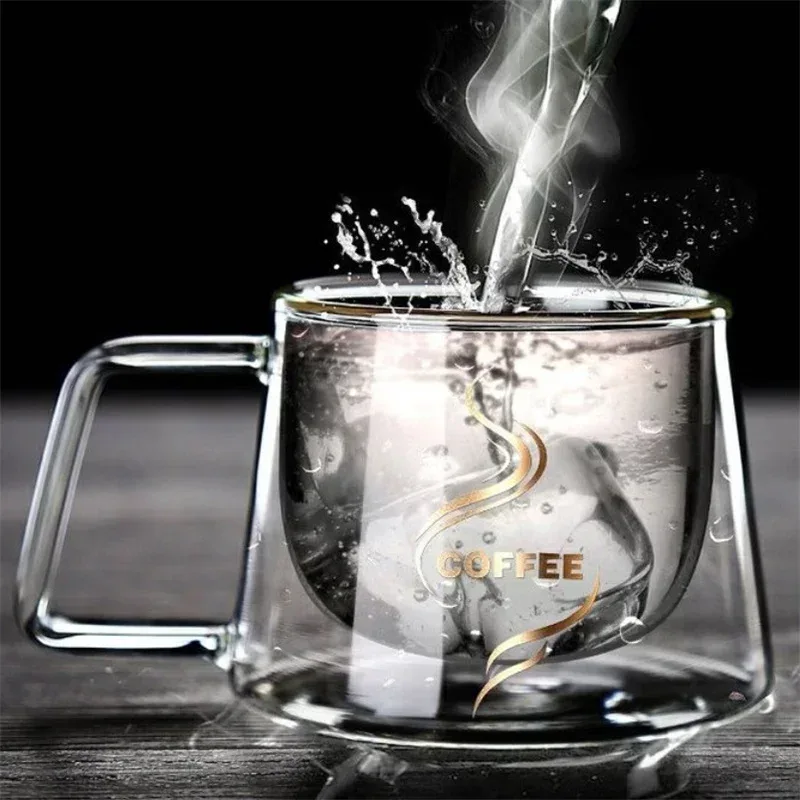 200ML Transparent Heat-resistant Espresso Cup Double Wall Glass Coffee Mug with Handle Cappuccino Latte Breakfast Tea Water Cups