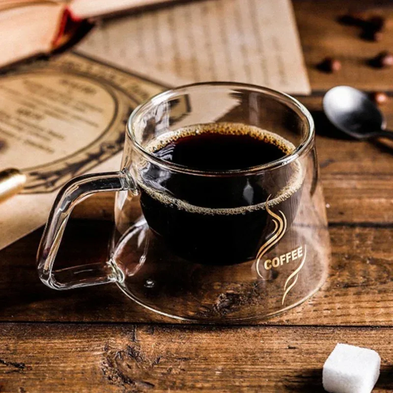200ML Transparent Heat-resistant Espresso Cup Double Wall Glass Coffee Mug with Handle Cappuccino Latte Breakfast Tea Water Cups