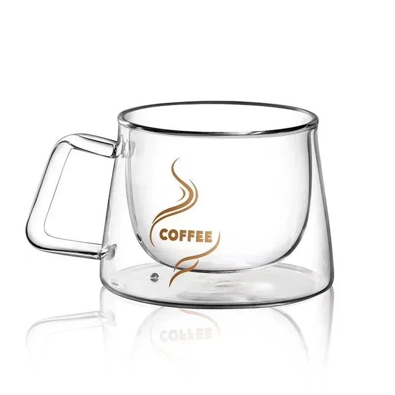 200ML Transparent Heat-resistant Espresso Cup Double Wall Glass Coffee Mug with Handle Cappuccino Latte Breakfast Tea Water Cups