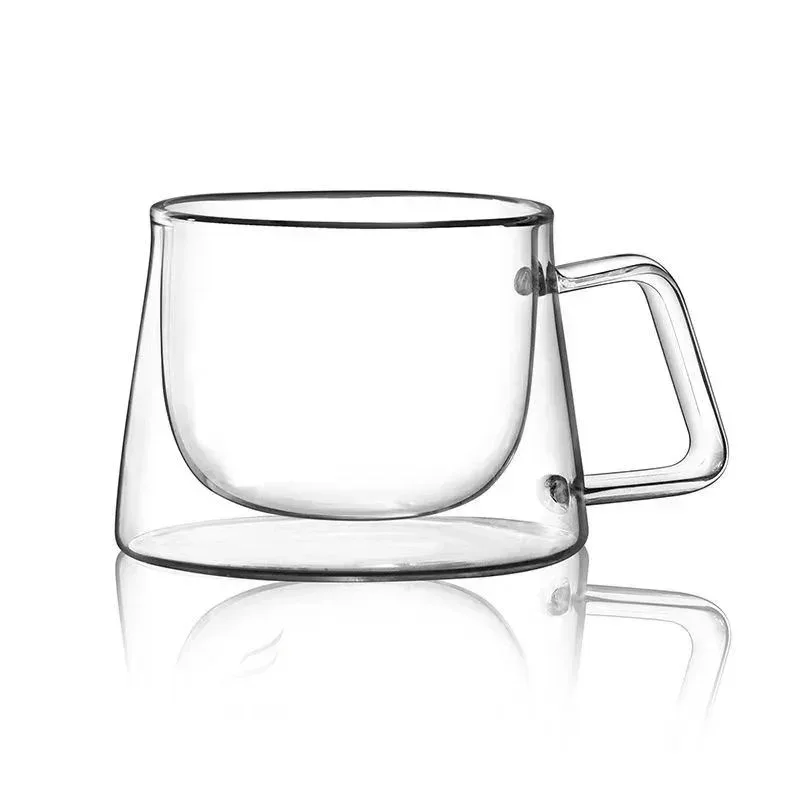 200ML Transparent Heat-resistant Espresso Cup Double Wall Glass Coffee Mug with Handle Cappuccino Latte Breakfast Tea Water Cups