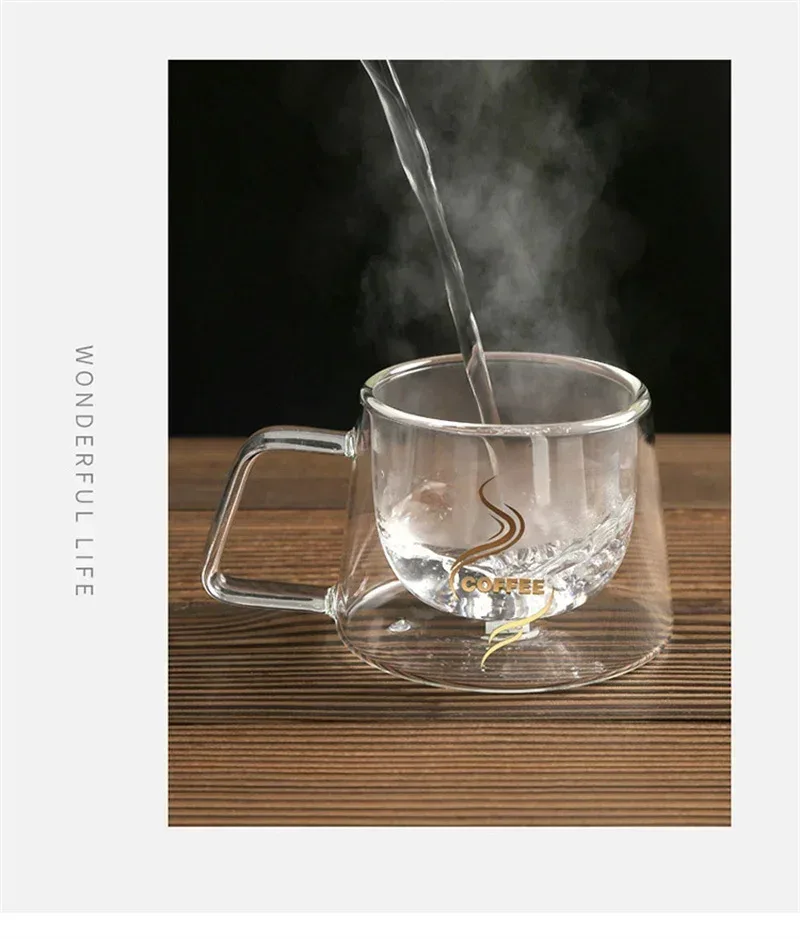 200ML Transparent Heat-resistant Espresso Cup Double Wall Glass Coffee Mug with Handle Cappuccino Latte Breakfast Tea Water Cups