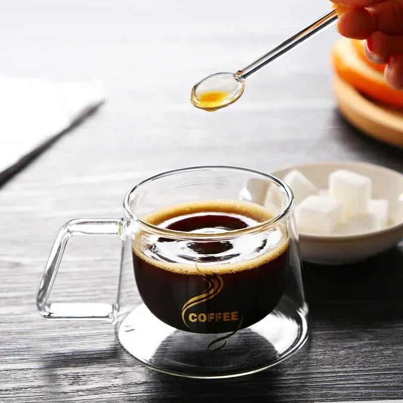 200ML Transparent Heat-resistant Espresso Cup Double Wall Glass Coffee Mug with Handle Cappuccino Latte Breakfast Tea Water Cups