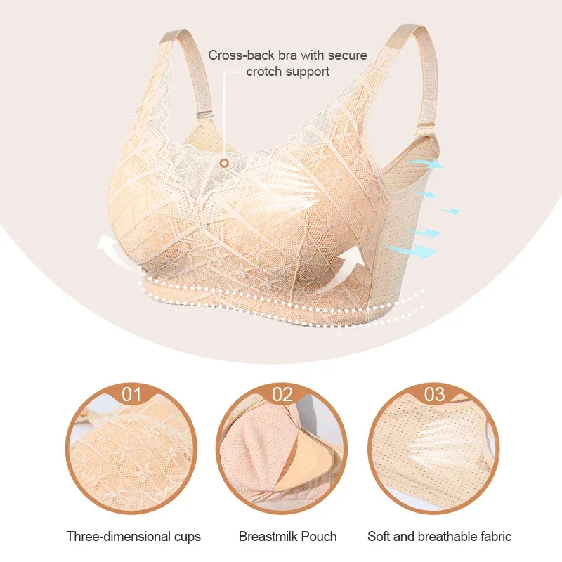 LERVANLA 2566 Strong Breathability Mastectomy Bra Women with Pocket Breast Form Pads Included Adjustable Cotton Comfort Large