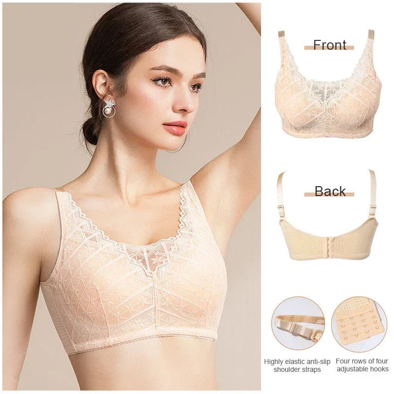 LERVANLA 2566 Strong Breathability Mastectomy Bra Women with Pocket Breast Form Pads Included Adjustable Cotton Comfort Large