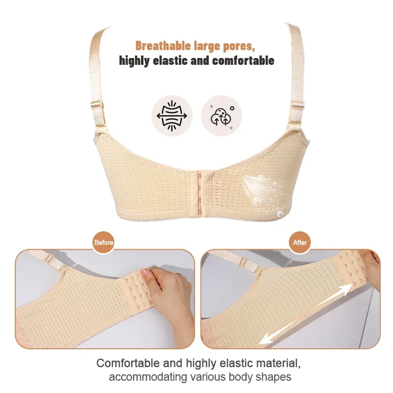 LERVANLA 2566 Strong Breathability Mastectomy Bra Women with Pocket Breast Form Pads Included Adjustable Cotton Comfort Large