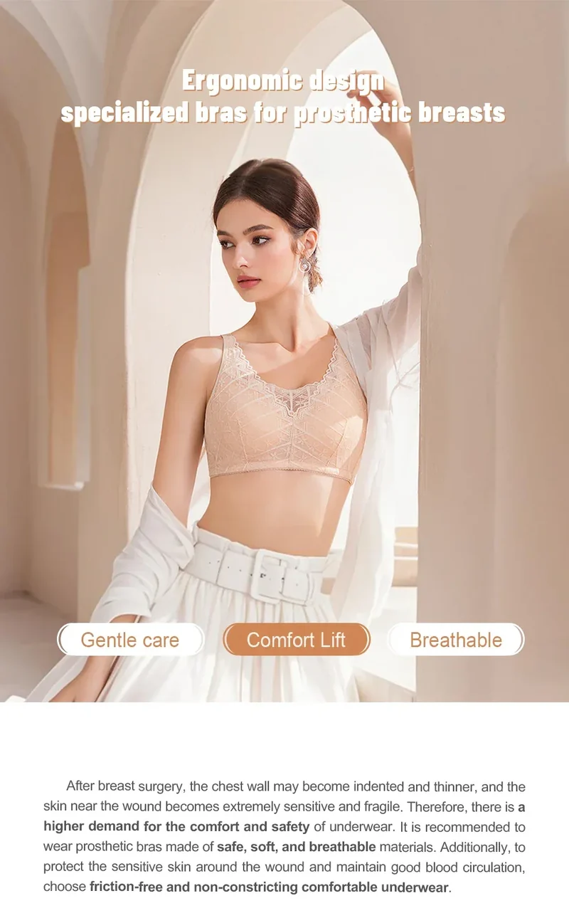 LERVANLA 2566 Strong Breathability Mastectomy Bra Women with Pocket Breast Form Pads Included Adjustable Cotton Comfort Large