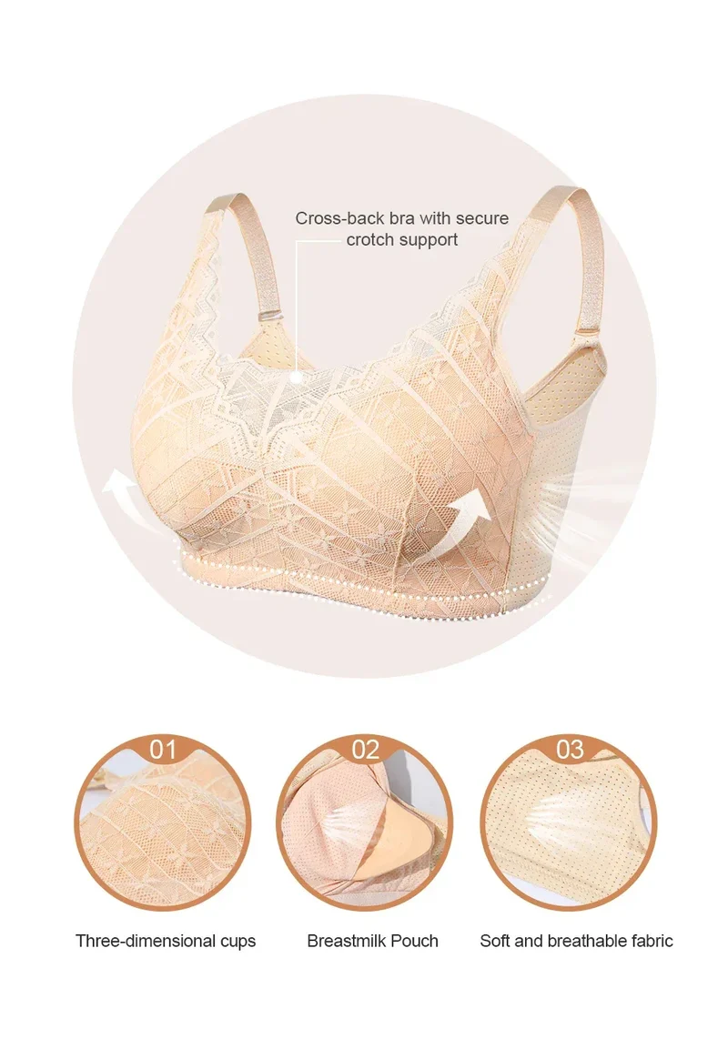 LERVANLA 2566 Strong Breathability Mastectomy Bra Women with Pocket Breast Form Pads Included Adjustable Cotton Comfort Large
