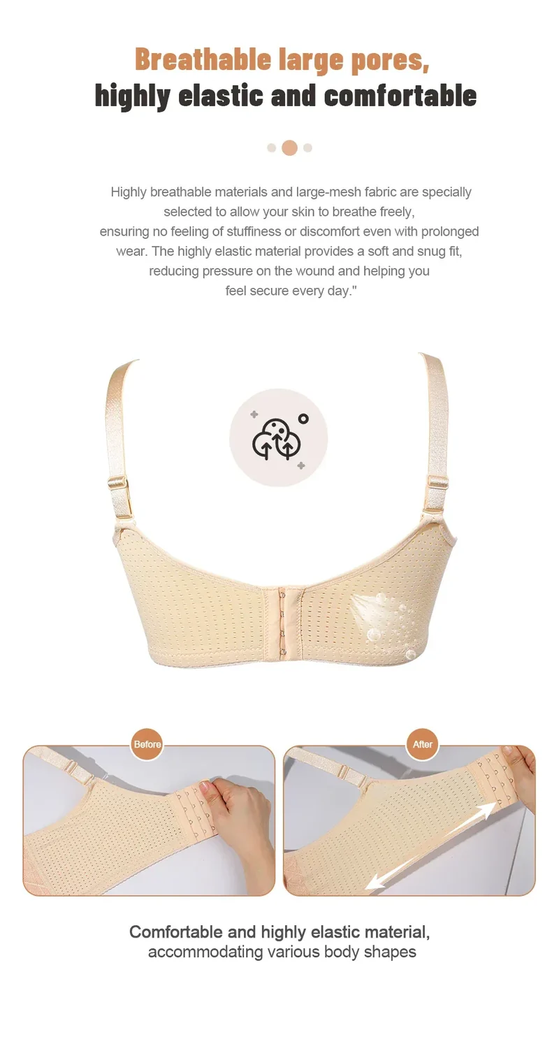 LERVANLA 2566 Strong Breathability Mastectomy Bra Women with Pocket Breast Form Pads Included Adjustable Cotton Comfort Large