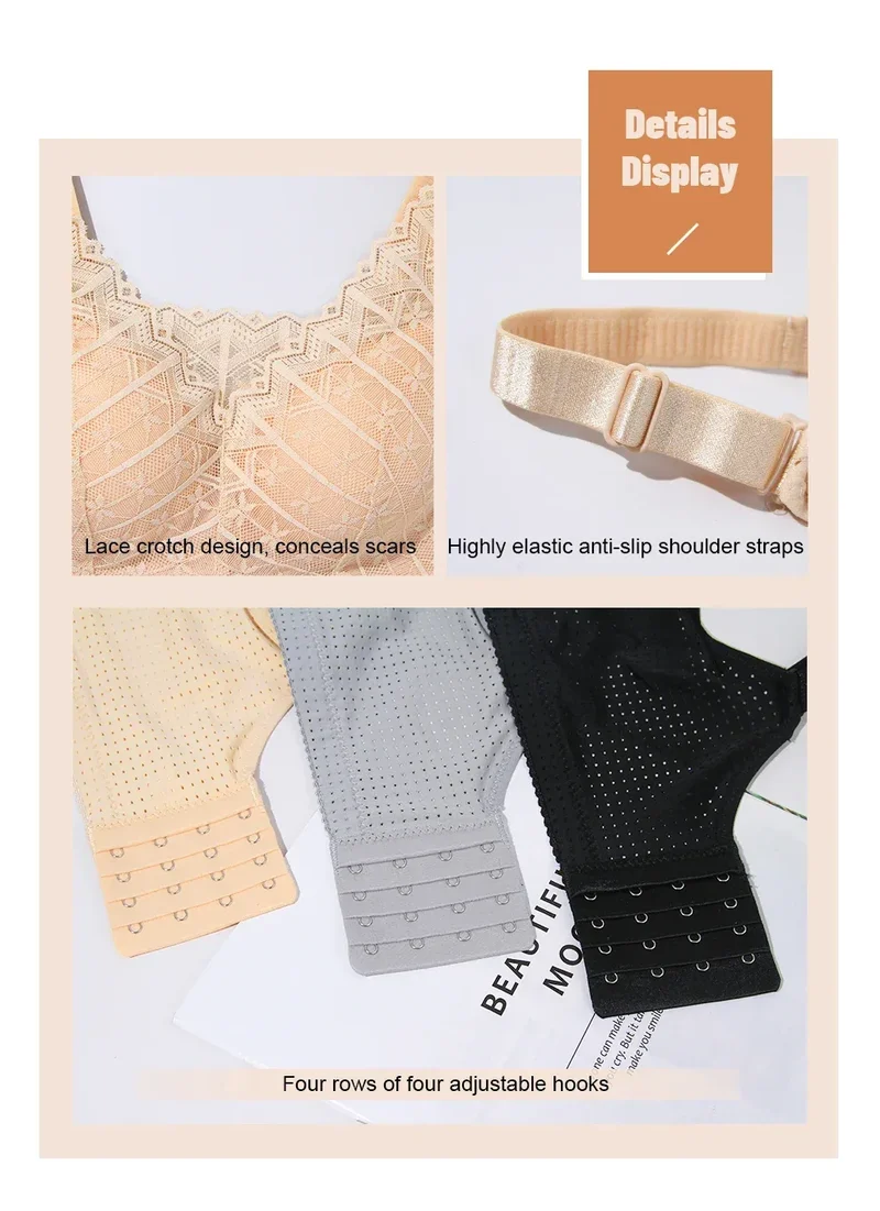 LERVANLA 2566 Strong Breathability Mastectomy Bra Women with Pocket Breast Form Pads Included Adjustable Cotton Comfort Large