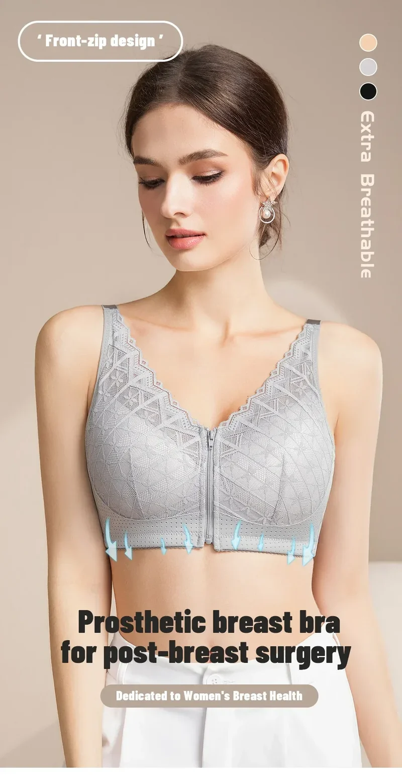 LERVANLA 2566 Strong Breathability Mastectomy Bra Women with Pocket Breast Form Pads Included Adjustable Cotton Comfort Large