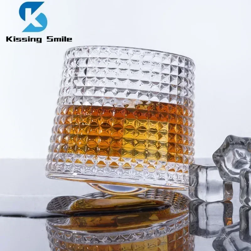 Creative Whiskey Glasses Durable Spinning Glassware Cocktails Wine Brandy Cup Water Juice Tea Mug Party Drinking Glass Tumbler