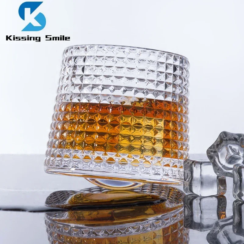 Creative Whiskey Glasses Durable Spinning Glassware Cocktails Wine Brandy Cup Water Juice Tea Mug Party Drinking Glass Tumbler