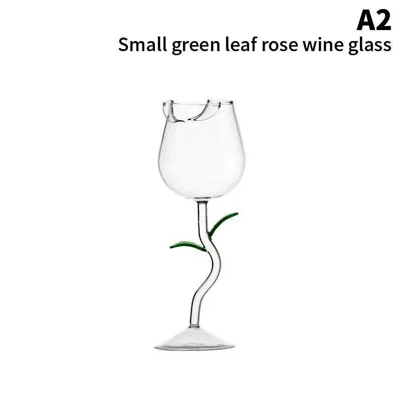 Rose-Shaped Red Wine Glasses Rose Shape Wine Glass With Colored Rose Leaves 150/400ml Rose Shaped Red Wine Goblet Cocktail Cup