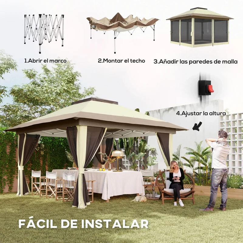 Outsunny 3,6x3,6 m folding tent with 4 side walls anti-UV mesh