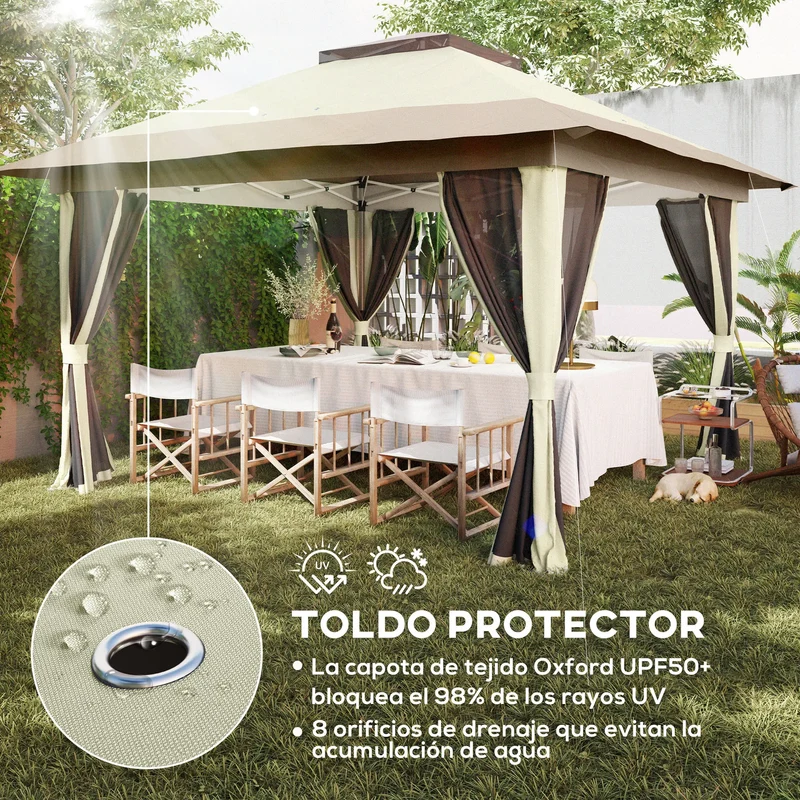 Outsunny 3,6x3,6 m folding tent with 4 side walls anti-UV mesh