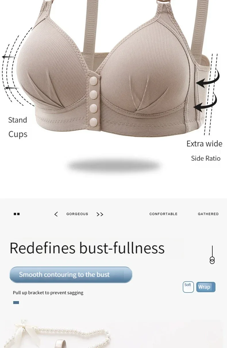 Front button bra underwear no underwire breathable comfortable traceless invisible hollow print adjustable@G102