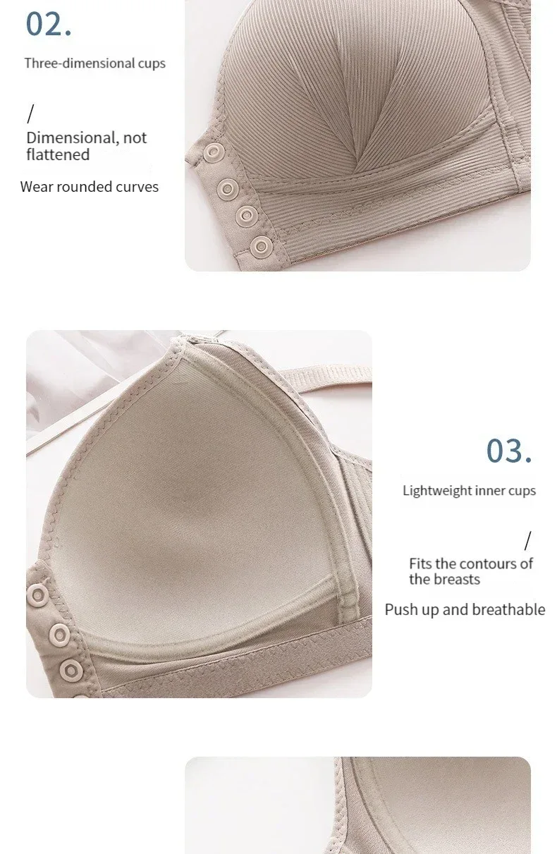 Front button bra underwear no underwire breathable comfortable traceless invisible hollow print adjustable@G102