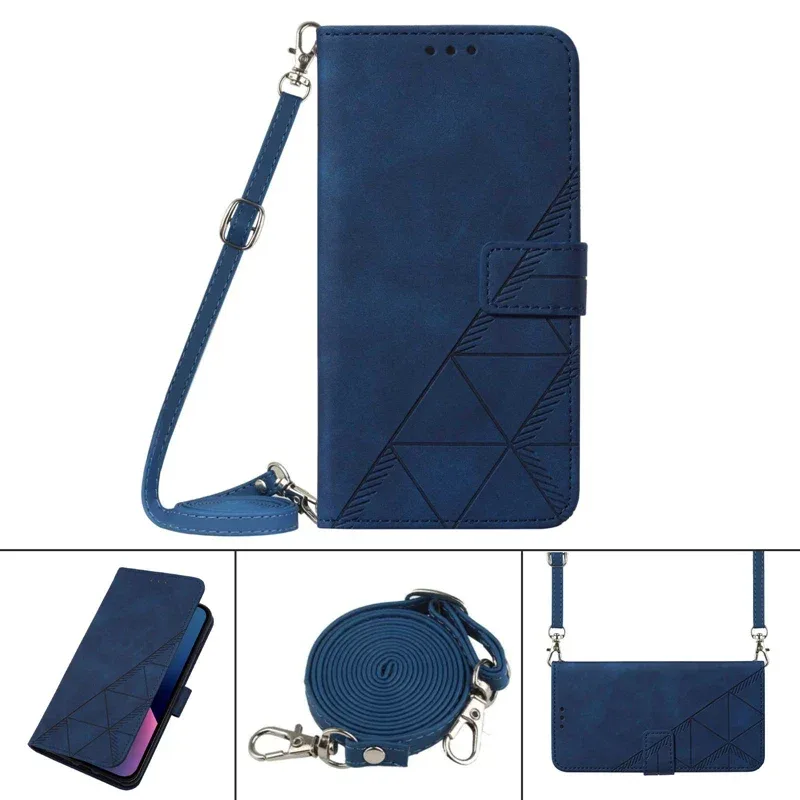 Lanyard Leather case Pouch Bag for Moto Edge 40 Neo, for MOTO G PLAY 5G 2024 Cross Shoulder PU Flip Stand case Cover