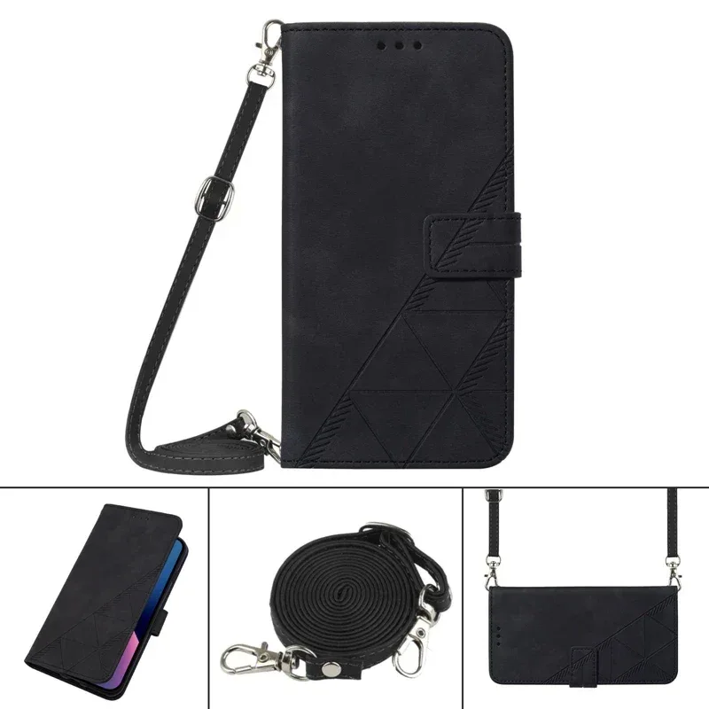Lanyard Leather case Pouch Bag for Moto Edge 40 Neo, for MOTO G PLAY 5G 2024 Cross Shoulder PU Flip Stand case Cover