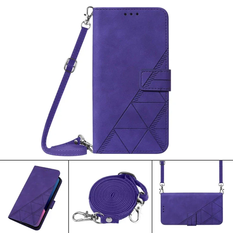 Lanyard Leather case Pouch Bag for Moto Edge 40 Neo, for MOTO G PLAY 5G 2024 Cross Shoulder PU Flip Stand case Cover