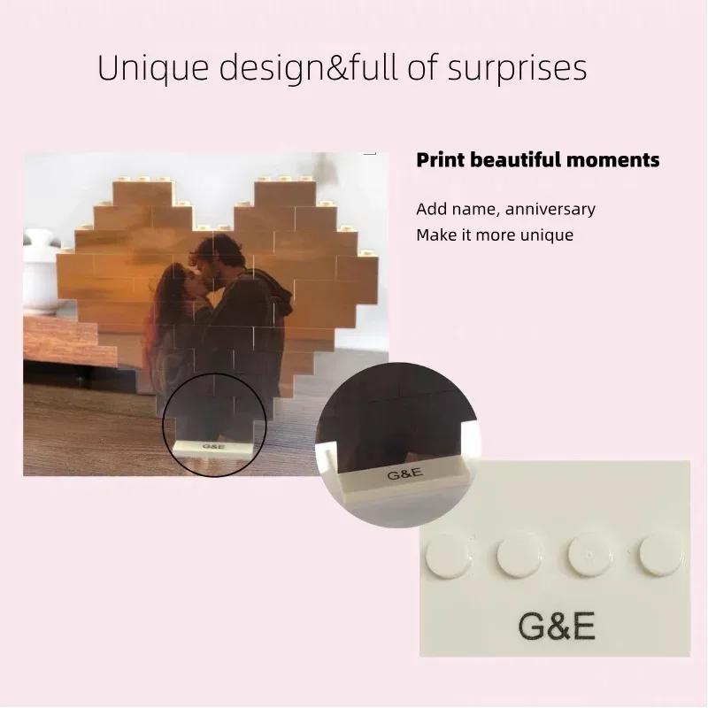 Orange plan Small particle building block heart-shaped photo puzzle base DIY custom Valentine's Day couple gift