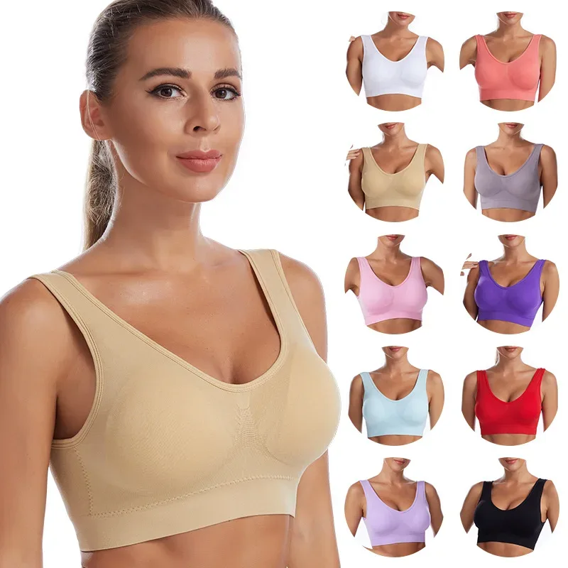 Active Women Bras Sports Plus Size Ladies Yoga Top Underwear Padded Fitness Running Vest Wire Free Brassiere S-4XL