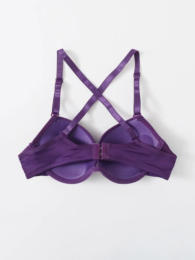 Purple strip steel support brassiere sexy cross back bra women's underwear detachable shoulder straps A2122