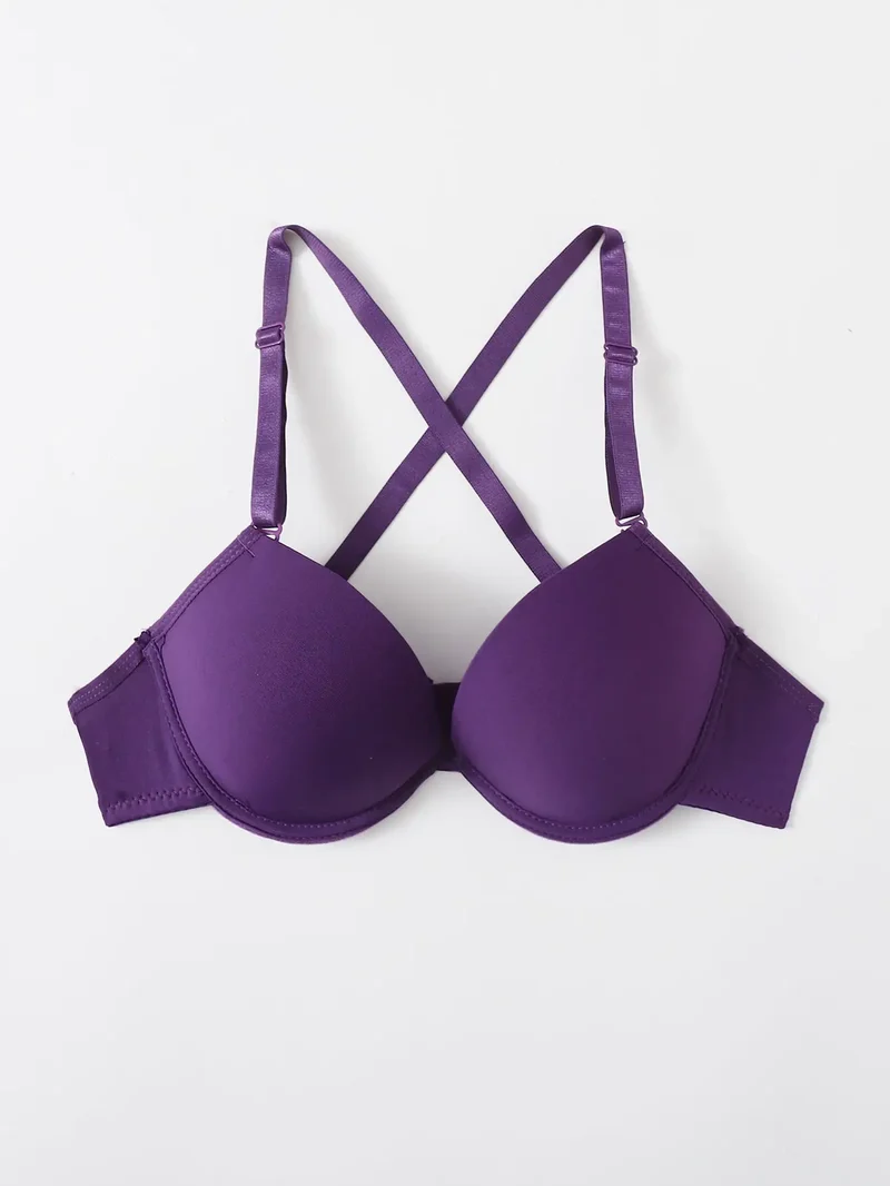 Purple strip steel support brassiere sexy cross back bra women's underwear detachable shoulder straps A2122