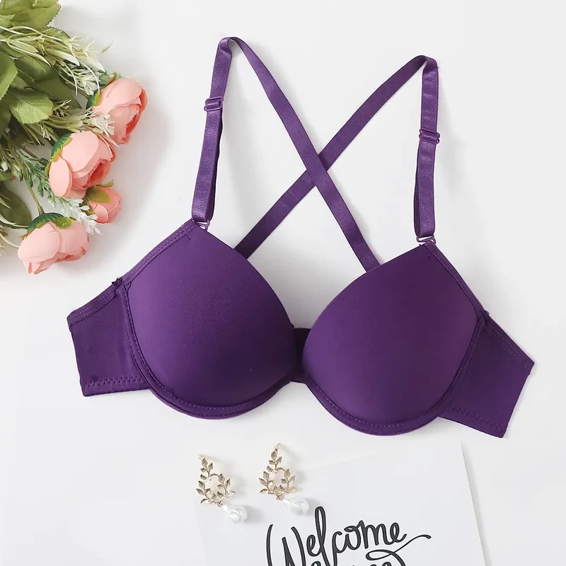 Purple strip steel support brassiere sexy cross back bra women's underwear detachable shoulder straps A2122
