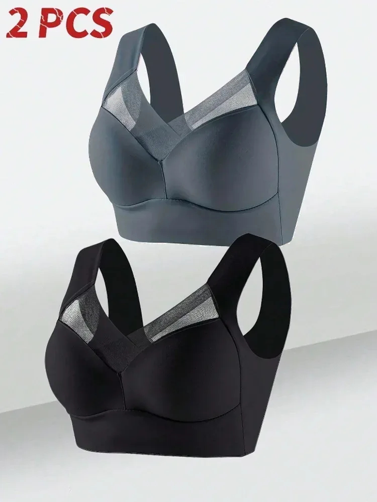 2 PCS Underwear Seamless Bra Women Is Sexy Large Size Tops Support Small Comfortable No Steel Ring Underwear L-6XL