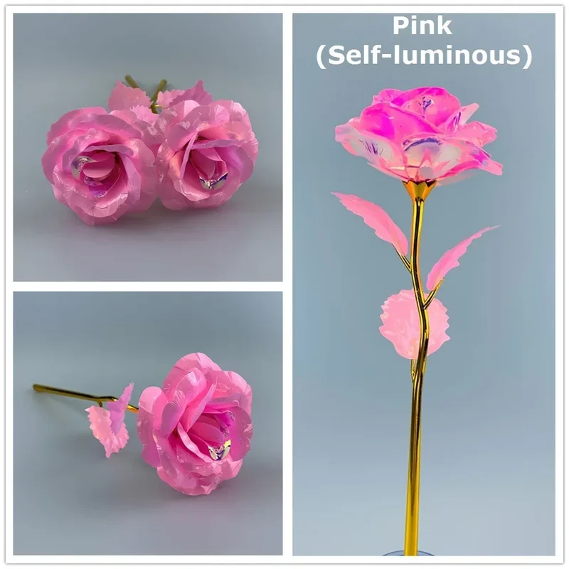 2024 Luminous Rose Valentine's Day Present Gifts Eternal Rose Flower Simulation 24k Gold Foil Rose Mother's Day Gifts