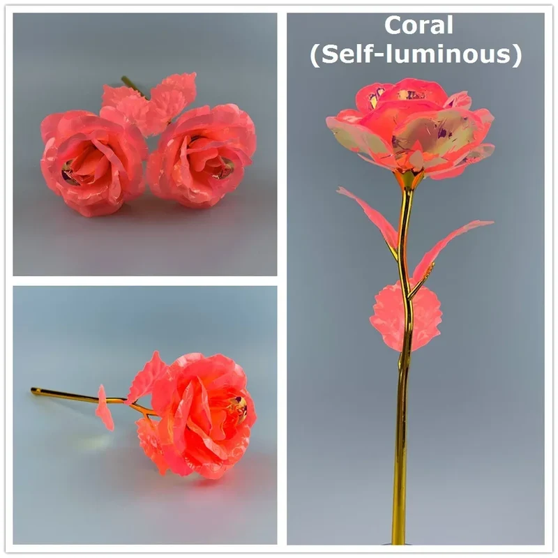 2024 Luminous Rose Valentine's Day Present Gifts Eternal Rose Flower Simulation 24k Gold Foil Rose Mother's Day Gifts
