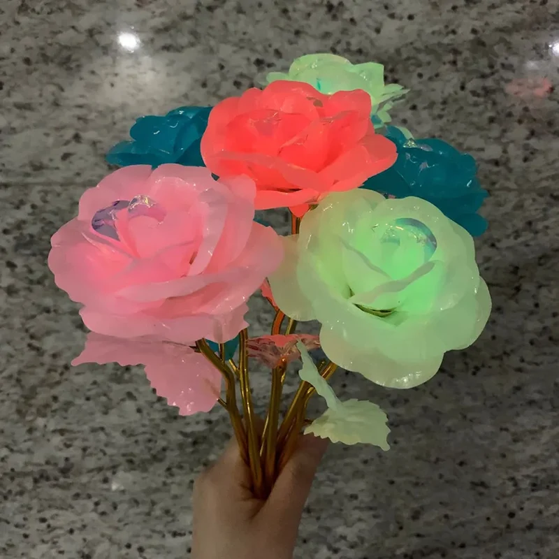 2024 Luminous Rose Valentine's Day Present Gifts Eternal Rose Flower Simulation 24k Gold Foil Rose Mother's Day Gifts