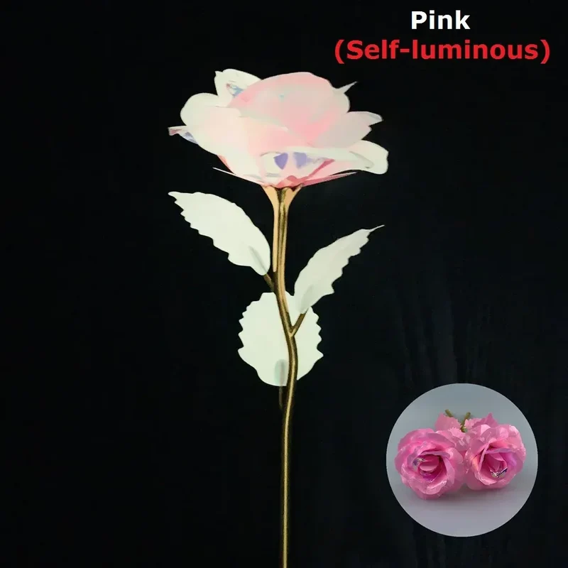 2024 Luminous Rose Valentine's Day Present Gifts Eternal Rose Flower Simulation 24k Gold Foil Rose Mother's Day Gifts