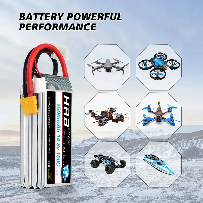 HRB 14.8V 1500mah Lipo 4S 100C RC Battery with XT60 Connector for RC Airplane fpv drones rc car truck tack RC Boat