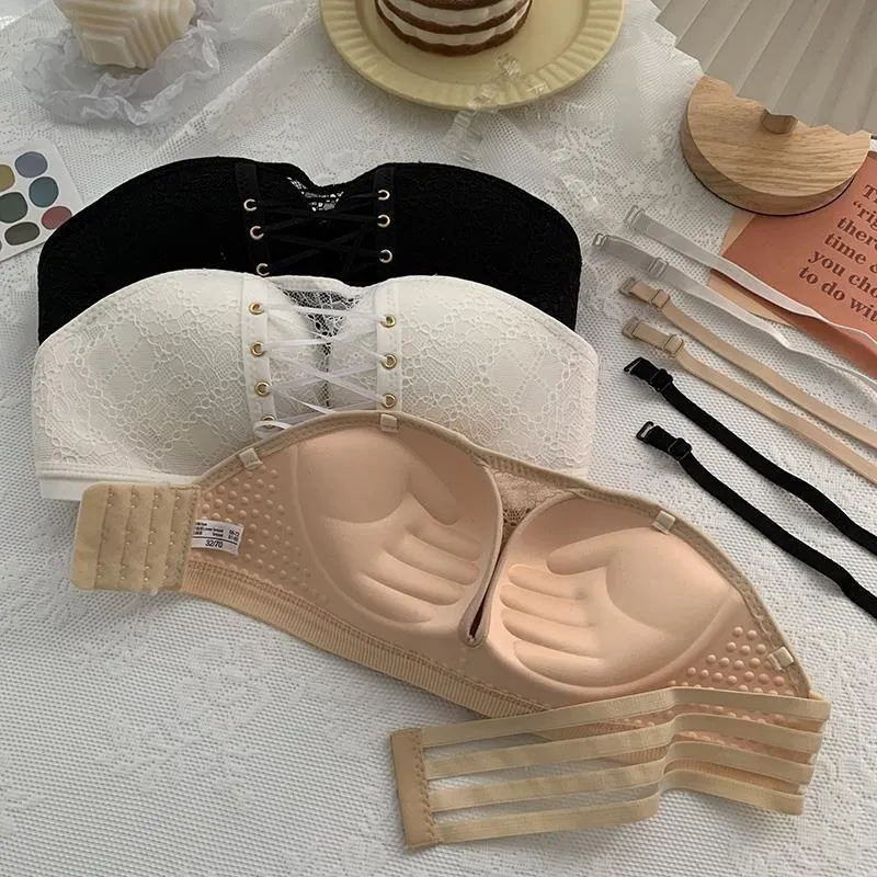 Non-Slip Bra Lace Tube Top Seamless Wireless Small Chest Push up Adjustable Sexy Beauty Back Underwear for Women