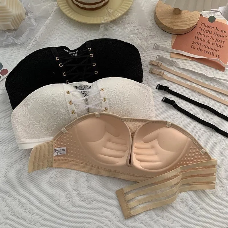 Non-Slip Bra Lace Tube Top Seamless Wireless Small Chest Push up Adjustable Sexy Beauty Back Underwear for Women