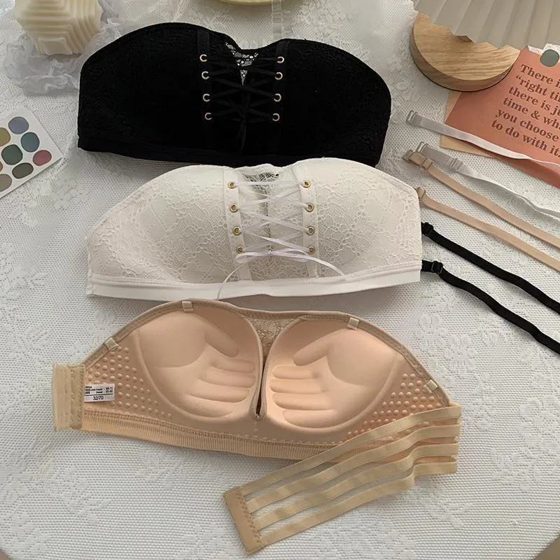 Non-Slip Bra Lace Tube Top Seamless Wireless Small Chest Push up Adjustable Sexy Beauty Back Underwear for Women