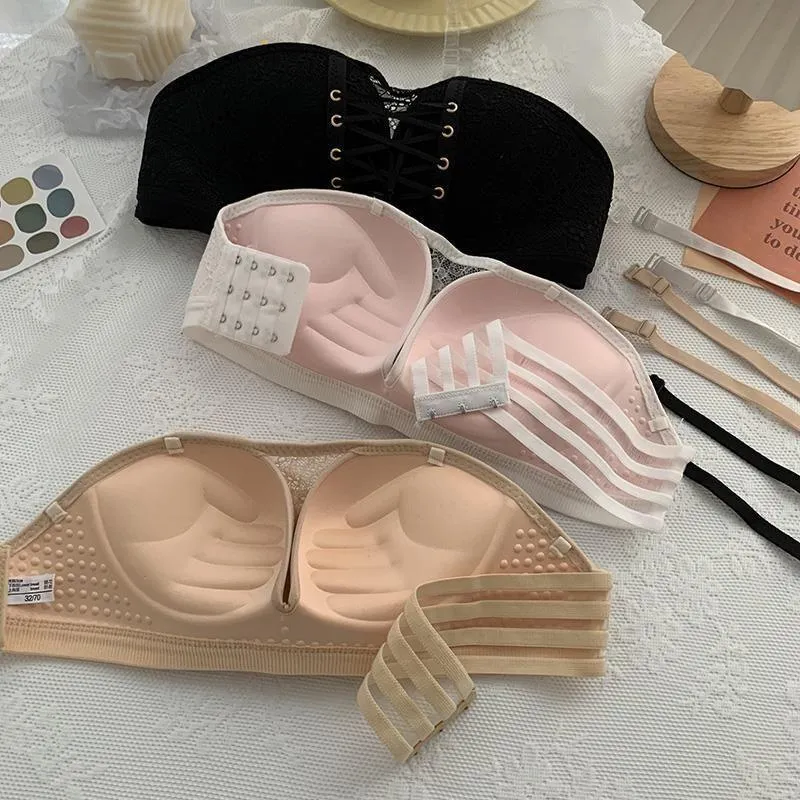 Non-Slip Bra Lace Tube Top Seamless Wireless Small Chest Push up Adjustable Sexy Beauty Back Underwear for Women