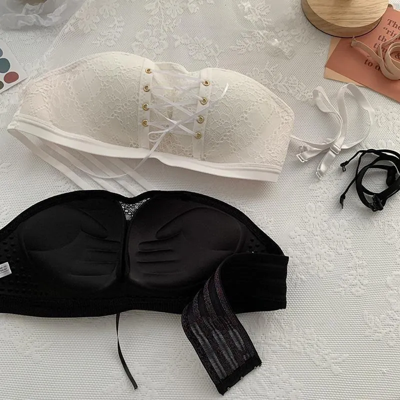 Non-Slip Bra Lace Tube Top Seamless Wireless Small Chest Push up Adjustable Sexy Beauty Back Underwear for Women