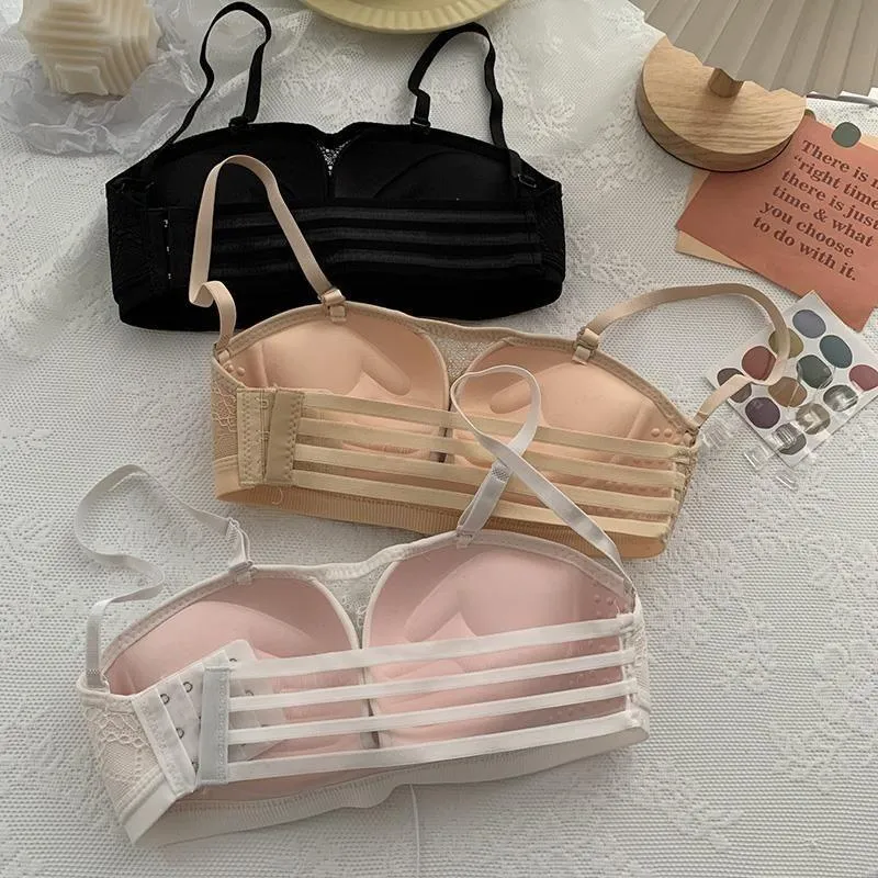 Non-Slip Bra Lace Tube Top Seamless Wireless Small Chest Push up Adjustable Sexy Beauty Back Underwear for Women